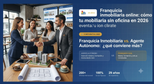 Foto de Alfa Inmobiliaria sobre la franquicia inmobiliaria online mostrando a una agente trabajando con su portátil sin oficina física.